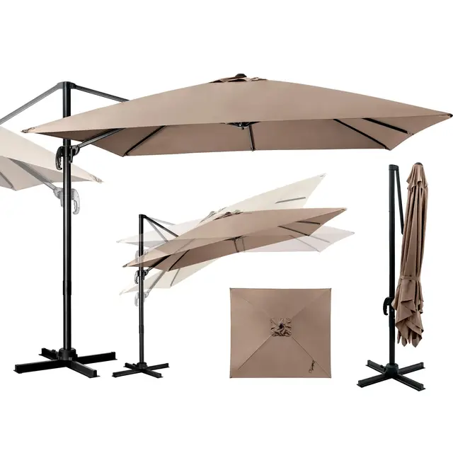 GOPLUS Parasol de Jardin Exterieur, Parasol Déporté 3x3M, avec Toile Inclinable à Double Couche, Manivelle, 8 Baleines, Rotation à 360°, Anti-UV, pour Balcon Terrasse Patio, Café