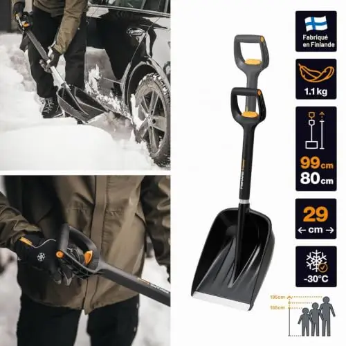 Fiskars Pelle à Neige pour Voiture, X-series, Télescopique, Longueur : 79,5-98,7 cm, Aluminium/Acier/Plastique, Noir/Argent, 1057187