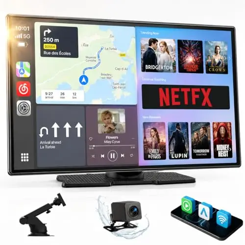 LAMTTO Écran Carplay Voiture sans Fil avec Youtube TikTok, 9 Pouces Autoradio AppIe Car Play & Android Auto avec Caméra de Recul/Bluetooth Double/Écran Partagé/OTA/Navigation/Assistant Vocal