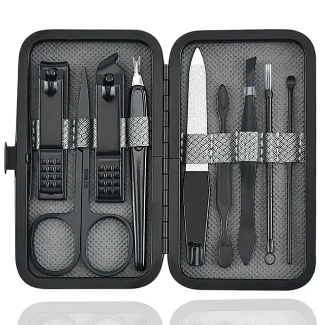 Kit Manucre Pedicure, 9pcs Ensemble de Coupe-Ongles Professionnel, Coupe-Cuticule en Acier Inoxydable, Kit de Manucure de Pédicure avec Boîte de Voyage et Maison Exquise