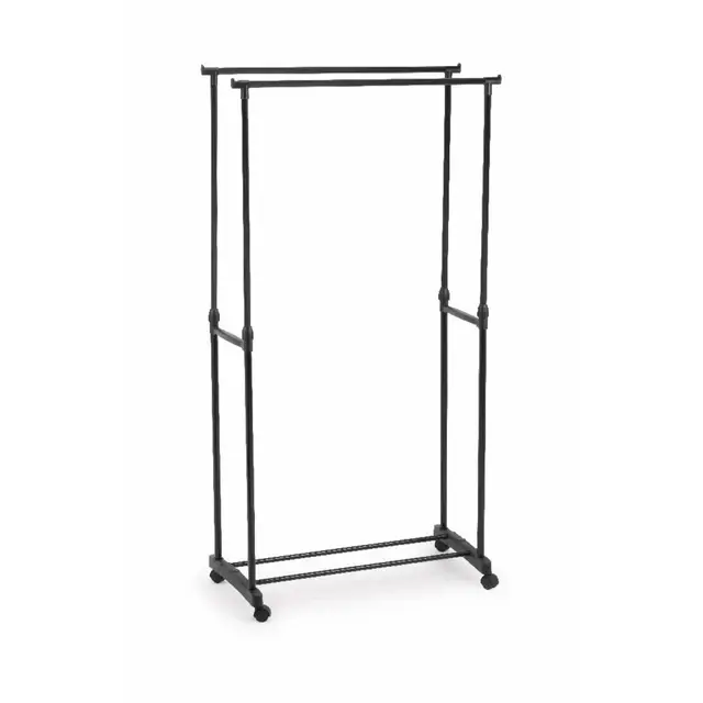 Parence.- Portant à Vêtements Double sur Roulette - Alluminium et Plastique - Double Tringle et Rangement à Chaussures - Ajustable Jusqu'à 160cm)