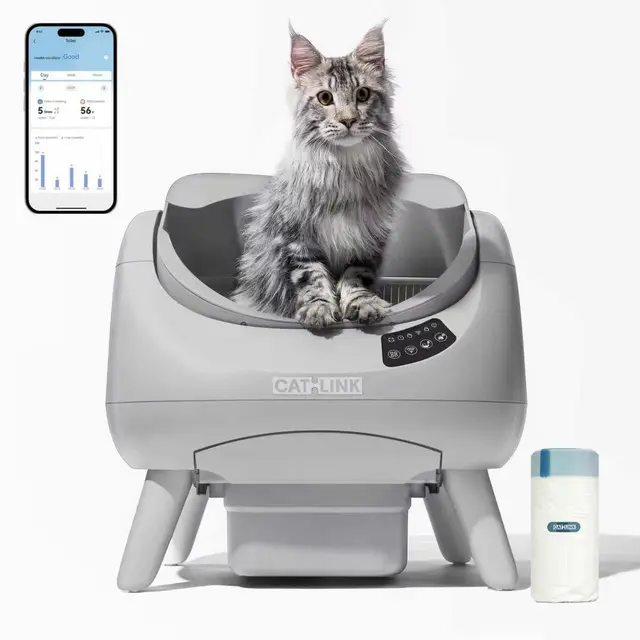CATLINK Litière autonettoyante,Litiere Chat autonettoyante sans Reconnaissance Multi-Chats, avec Design Ouvert, 5 GHz Wi-FI, Grand Volume XXL 12L, Compatible Tous Types de litière, idéale pour 1 Chat