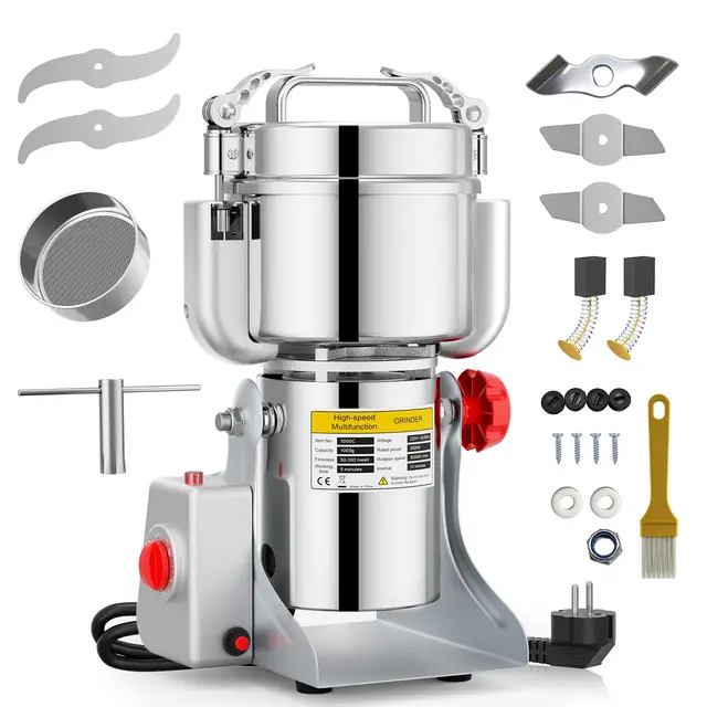 Portable Getreidemühle 220 V, zum Schütteln zum Mahlen, Hochgeschwindigkeitsmühle für Mehl und Pulver, Deckelöffnungserkennung, für Kräuter/Gewürze/Nüsse/Getreide mit Überlastschutz (500 g)
