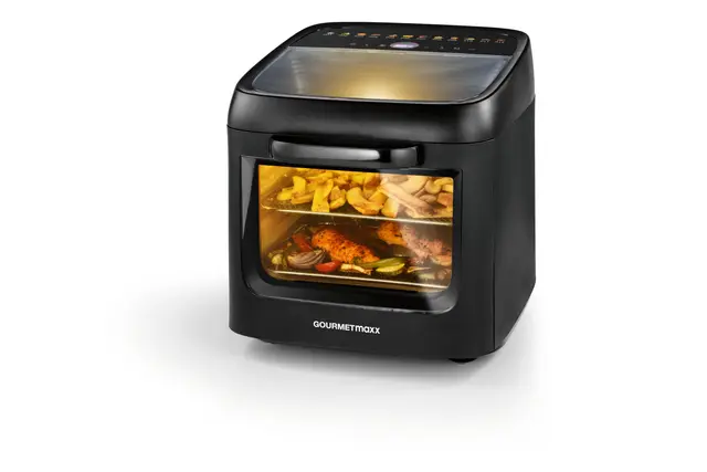 GOURMETmaxx Four à air chaud avec toit panoramique et fenêtre avant 12,5 L | Friteuse à air chaud avec 9 fonctions | Airfryer, friteuse et mini four en 1 | pour max. 8 personnes | Friteuse à air chaud