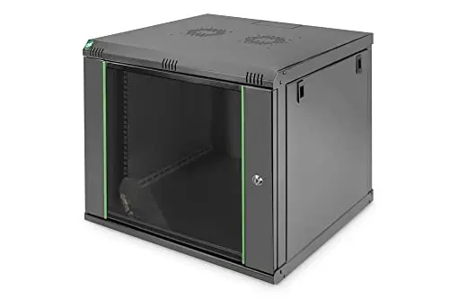 DIGITUS Armoire réseau – Rack 19 Pouces – 9UH – Profondeur 450mm – Profondeur utile Max. 320 mm – Montage Mural – Charge Max. 60kg – Porte vitrée de sécurité – Dynamic Basic Serie – Noir