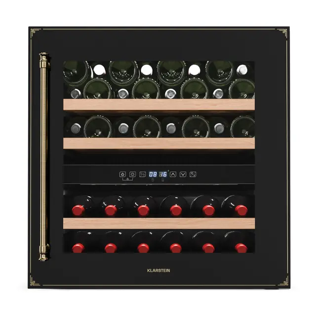 Klarstein Vinsider Victoria 36 Cave à Vin - 36 Bouteilles, 2 Zones, 5-22°C, Commande Tactile, Éclairage LED, Protection UV, Encastrable, Frigo à Vin Noir