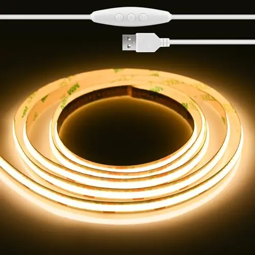 Oumida 2M USB COB LED Strip 5V White White 3000K Dimmable,LED TV Éclairage 640LEDs Dimmable COB LED LIGHTS avec auto-adhésif pour les chambres,à la maison Éclairage bricolage (2m)