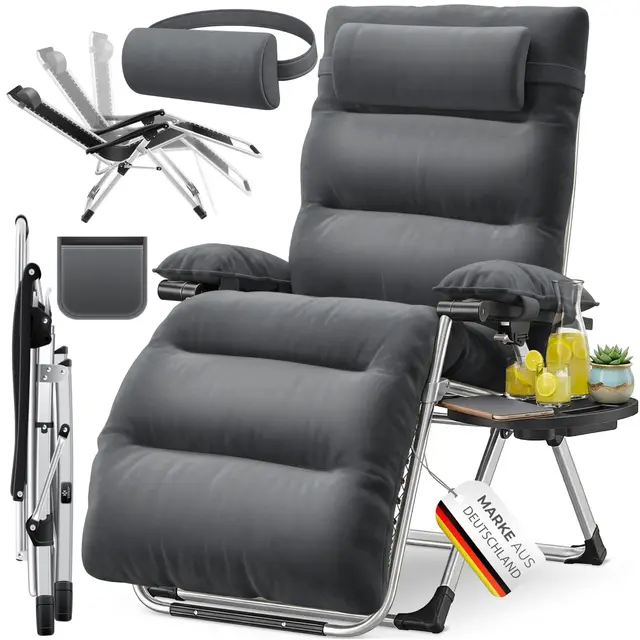 KESSER® Chaise longue de jardin extra large et résistante aux intempéries, charge maximale : 200 kg, coussin ergonomique, dossier réglable avec coussin de nuque, porte-gobelet, rembourrage des bras et