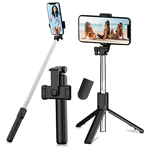 Perche Selfie Trépied, 3 en 1Perche Selfie Bluetooth, Selfie Stick Trépied Bâton Selfie Bluetooth Extensible Télescopique Monopode Réglable avec Télécommande Amovible & Support Stable