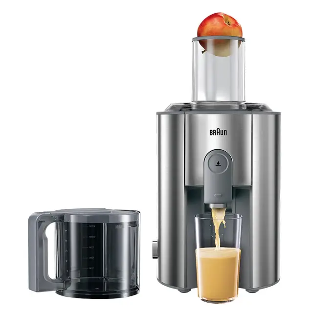 Braun Identity Collection J700 Extracteur de jus haute performance avec grand compartiment pour fruits entiers, système anti-goutte, 1000 W, boîtier en acier inoxydable, argenté