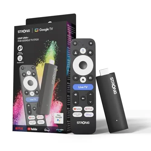 STRONG Leap-UNA+ FHD TV Stick avec Android 14, 8 Go Stockage, HDR10+, HLG, Bluetooth 5, Commande Vocale et Plus de 5000 Apps, Appareil de Streaming pour Mise à Niveau Smart TV