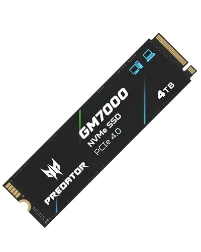 Acer Predator GM7000 Gaming SSD 4 to - Jusqu’à 7400 Mo/s en Lecture - M.2 2280 NVMe PCIe Gen4 avec Cache DRAM, SSD Interne pour Ordinateur Portable et de Bureau - Compatible PS5