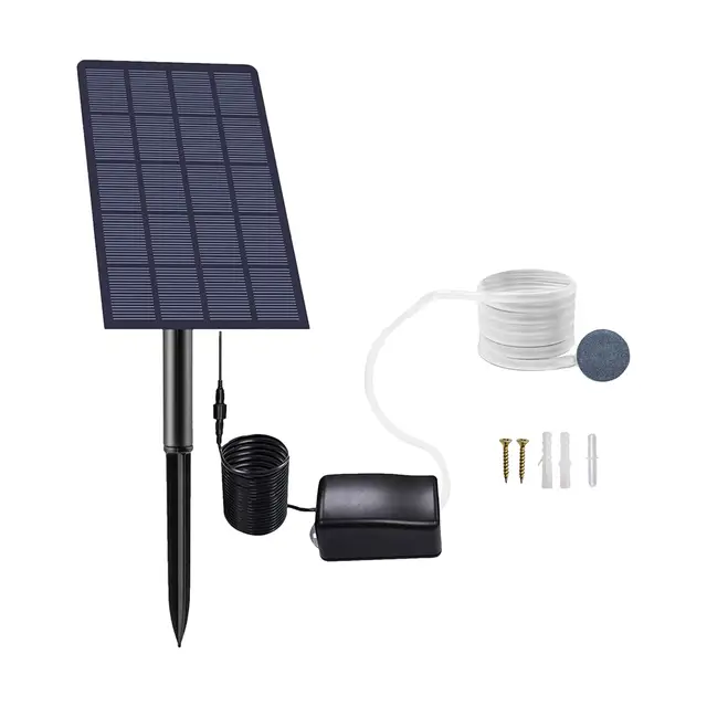 Aérateur Solaire de Bassin 5V 2W 0,8 L/Min, Pompe à Oxygène Solaire Enfichable, Aérateur d'Aquarium, Pompe Bassin Solaire, avec Tuyau Pierres à Air, pour Jardin/Aquarium/Extérieur