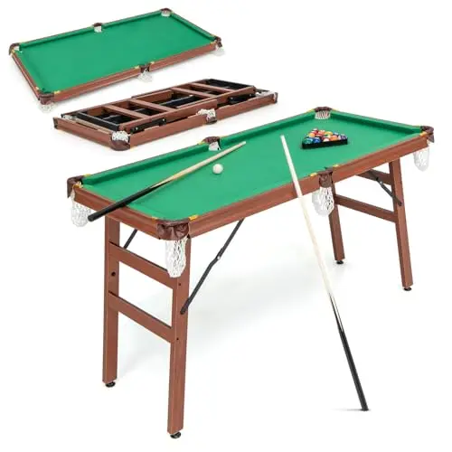 HOMASIS Mini table de billard pliable avec 2 queues, 2 craies, 16 balles, triangle et brosse, portable pour bar et fête, tables de billard de piscine pour enfants et adultes, 138 x 67 x 79,5 cm