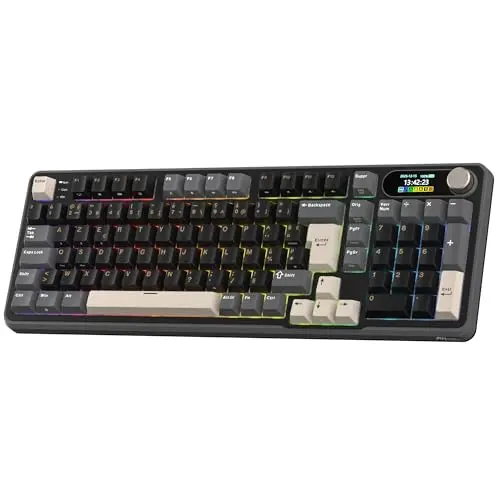 RK ROYAL KLUDGE S98 FR Clavier mécanique avec Smart Display & Bouton, Top Mount 96% Wireless Mechanical Keyboard BT/2.4G/USB-C, Hot-Swapable, Software Support, 98 Touches, French AZERTY