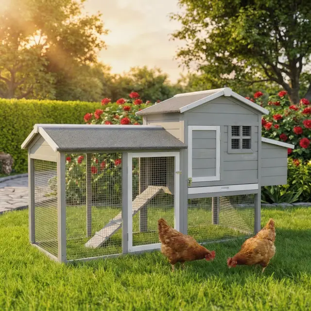 Miweba MyAnimal Poulailler MH-21 XXL avec pondoir | pour 3 Poules - Nichoir avec enclos en liberté - Perchoir - Résistant à l'hiver - 2 Niveaux - Maison pour Poules - Bois de pin - Volière