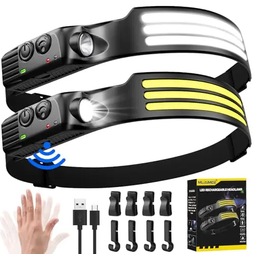 Lampe Frontale LED Ultra Puissante,3000 Lumens Super Lumineux 3*LED 230° Torche Frontale Rechargeable USB Capteur De Mouvement,Étanche IPX5 Poids 0.14lb léger,Pour Pêche,Camping,Cyclisme,Running