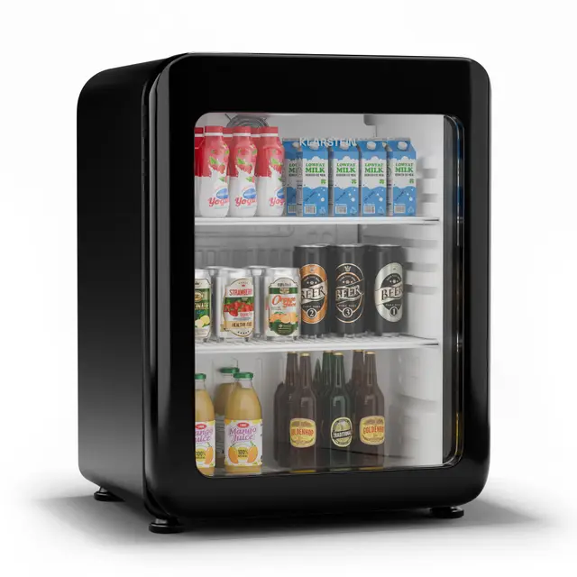Klarstein Audrey Evo Réfrigérateur à boissons - 68 L Vitrine réfrigérée à boissons, Porte à double vitrage, LED, Thermostat mécanique, Température 0-10°C, Design rétro, Noir