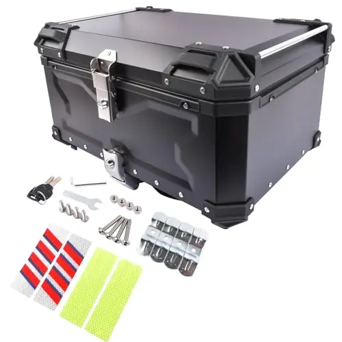 65L Top Case Moto, Coffre De Rangement Moto en Aluminium Topcase avec Serrure De Sécurité pour Rangement Casques, Aluminium Top Case Plupart des Motoes et Maxi Scooters (Noir)