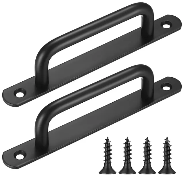 Fulushouxi 2 Pièces Poignée de Porte de Grange Coulissante,Traction de Poignée de Porte Coulissante avec Plaque Acier Inox pour Portes de Grange Armoire Placard Noire（160mm）