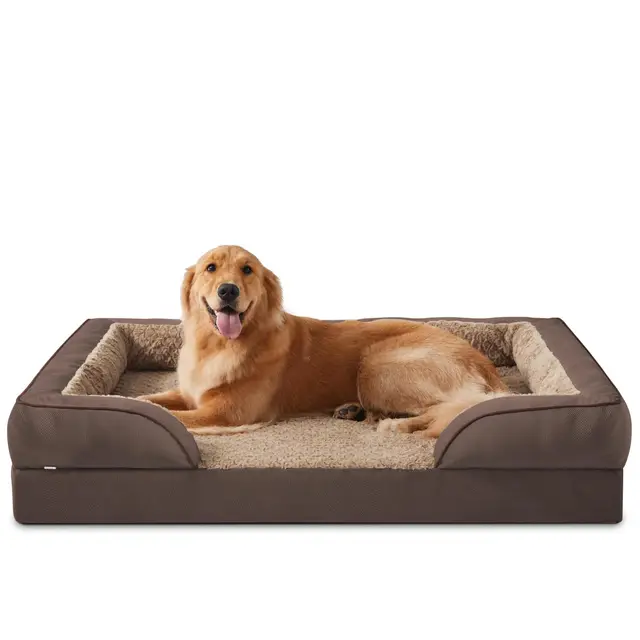 JOEJOY Panier Chien Grande Taille XL Orthopedique, Memoire de Forme Lit pour Chien Dehoussable Lavable, Coussin avec Structure en Nid d'abeille et Doublure Imperméable, Marron foncé