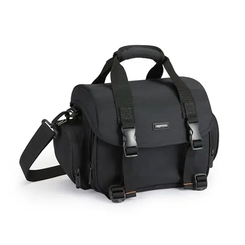 Amazon Basics Sac à Épaule pour Appareil Photo SLR et Accessoires, Grand, Sangle Réglable, Imperméable, Antichoc, Uni, Taille L, Rembourré - Noir/Gris