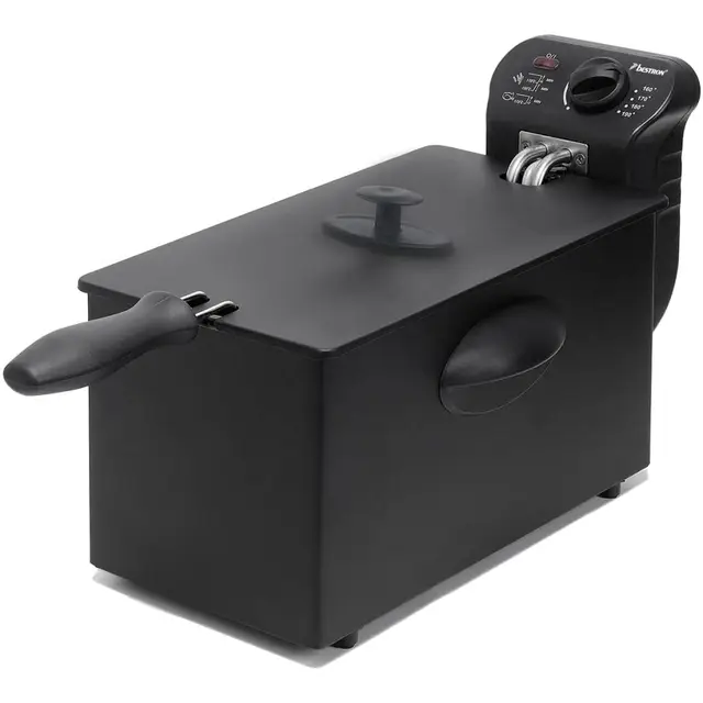 Bestron Friteuse à huile avec technologie zone froide, 3,5 litres, Avec régulateur de température, Lavable au lave-vaisselle, 2000 Watts, Aluminium, Couleur: Noir