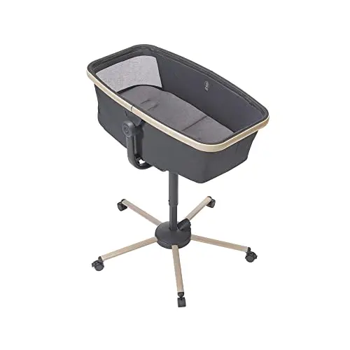 Maxi-Cosi Alba Berceau bébé 3 en 1, Lit bébé, Transat bébé inclinable et Chaise Haute bébé, Tissus 100% recyclés, Naissance à 3 Ans (15 kg), Compatible avec kit Repas Alba, Beyond Graphite