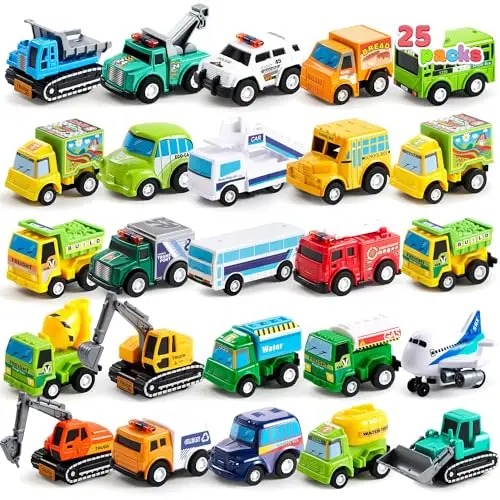 JOYIN Ensemble de Véhicules Jouets Voitures et Camions de Ville de 25 Pièces pour Enfants en Bas âge, Filles et Garçons, Ensemble de Voitures Moulées sous Pression