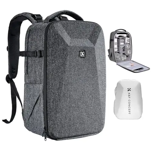 K&F CONCEPT Sac Photo Rigide Reflex numérique avec Compartiment pour Ordinateur Portable de 15,6“ et Housse de Pluie, Sac à Dos pour Appareil Photo Compatible avec Drone Canon/Nikon/Sony/DJI Mavic