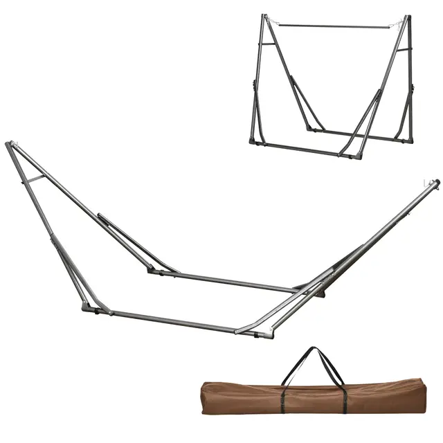 Outsunny Support de Hamac Pliable, Cadre de Hamac Portable 2-en-1 Réglable avec Sac de Transport et Structure en Acier, pour Intérieur, Extérieur, Camping, Noir