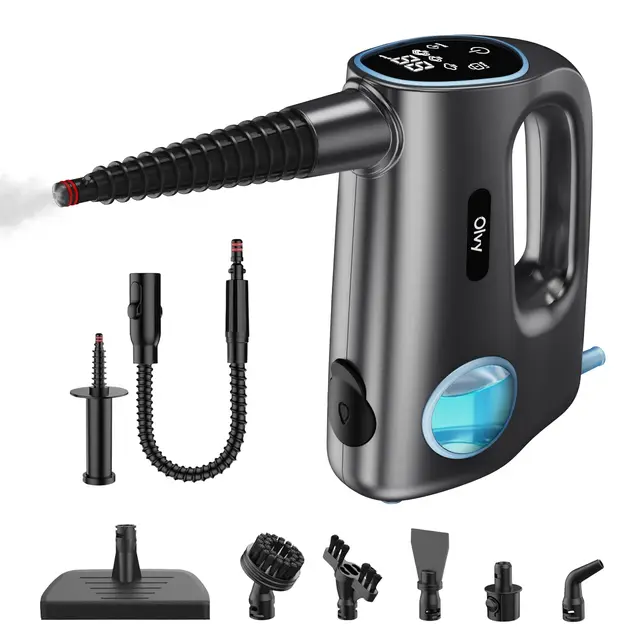 Olvy Nettoyeur Vapeur à Main 1200W Haute Pression Portable avec 3 Niveaux de Vapeur et Kit 10 Accessoires, Réservoir 400ml, pour Maison Carrelage Canapé Cuisine et Bain