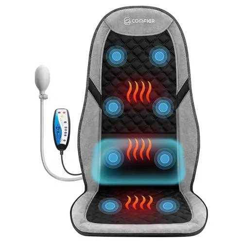 COMFIER Siège Massant avec Fonction Chauffante, Coussin de Massage Dos à 10 Moteurs Vibrants et 5 Modes, Fauteuil Massant avec Support Lombaire Réglable pour Soulager les Douleurs Dorsales