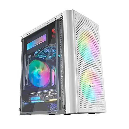 Mars Gaming MC300, Boîtier PC Gaming Compact MicroATX/Mini-ITX, 3X Ventilateurs 120mm FRGB, Panneau Avant Total-Mesh, Verre Trempé, Blanc
