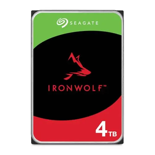 Seagate IronWolf 4To, Disque dur interne NAS HDD, CMR 3.5 Pouces SATA 6Goit/s 5 400 tr/min, 64 Mo de mémoire cache, pour NAS RAID, Ouverture Facile, Services Rescue (ST4000VNZ06)