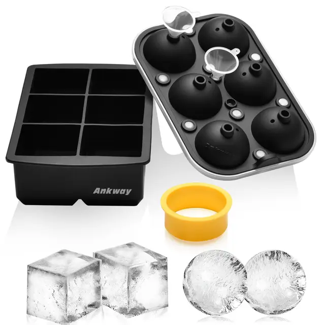 Ankway Bacs à Glaçons Lot de 2, Ensemble de Moules à Glaçons en Silicone, Machine à Glaçons Sphérique avec Couvercle pour Congélateur, Whisky, Cocktail, Démoulage Facile et Réutilisable, sans BPA