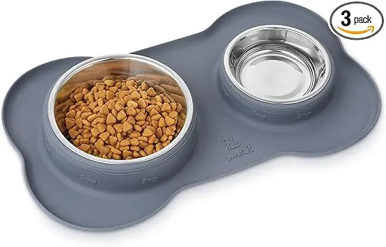 Pecute Gamelle Chien Chat Antidérapante Anti-débordement - Acier Inoxydable 304 & Silicone LFGB Alimentaire - Pliable Portable Voyage Maison - pour Chiot Chaton Petit Chien (200ml+400ml)