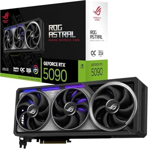 ASUS ROG Astral GeForce RTX 5090 OC 32G GDDR7 Gaming Graphics Card - PCIe 5.0, 2610MHz Boost Clock, 2 x HDMI 2.1b, 3 x DP 2.1b, 4-Fan Design, Axial-Tech Fans, Patented Vapor Chamber