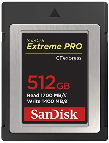 SanDisk 512GB Extreme PRO carte CFexpress Type B enregistrement vidéo RAW 4K + RescuePro Deluxe jusqu'à 1700 Mo/s