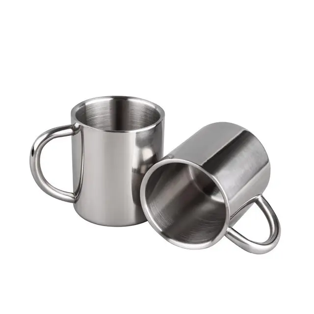 PIQIUQIU Lot de 2 tasses à café en acier inoxydable de 220 ml avec poignée à double paroi pour garder les boissons chaudes ou froides isothermes pour le voyage