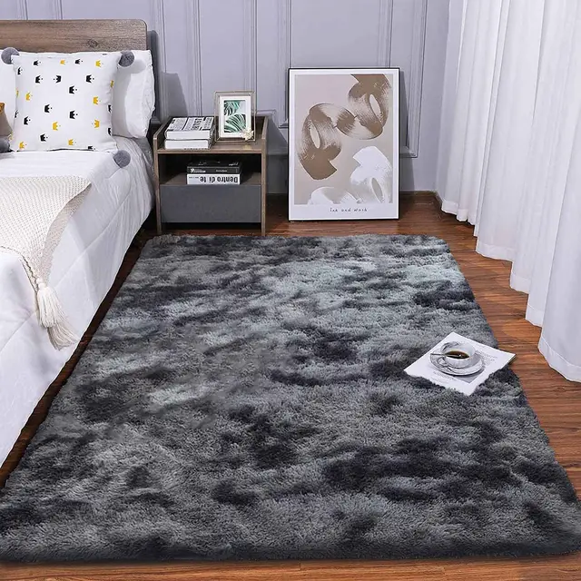 Tapis Chambre Shaggy pour Salon De Sol Grand Couloir Soft à Poils Longs Moelleux Antidérapant Intérieur épais (Gris Noir, 80 * 120cm)