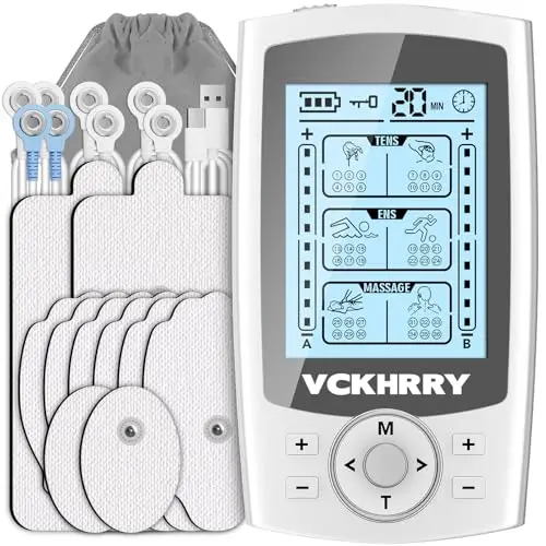 3 EN 1 TENS EMS Électrostimulateur Musculaire pour le soulagement de la douleur, la stimulation musculaire, avec 2 Canaux Indépendant, 36 Programmes de Massage, 10 électrodes
