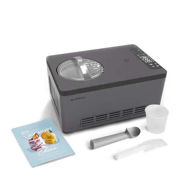 Springlane Kitchen Elisa Sorbetière et yaourtière 2,0 l avec compresseur auto-refroidissant 220 W en acier inoxydable avec fonction refroidissement et chauffage (Elisa anthracite, sorbe)
