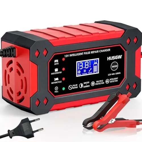 6A Chargeur de Batterie Voiture, 12V Chargeur Batterie Moto avec Réparation Intelligent, Mainteneur de Batterie avec Écran LCD, pour Voiture Moto Camion, AGM, Gel, Wet, SLA