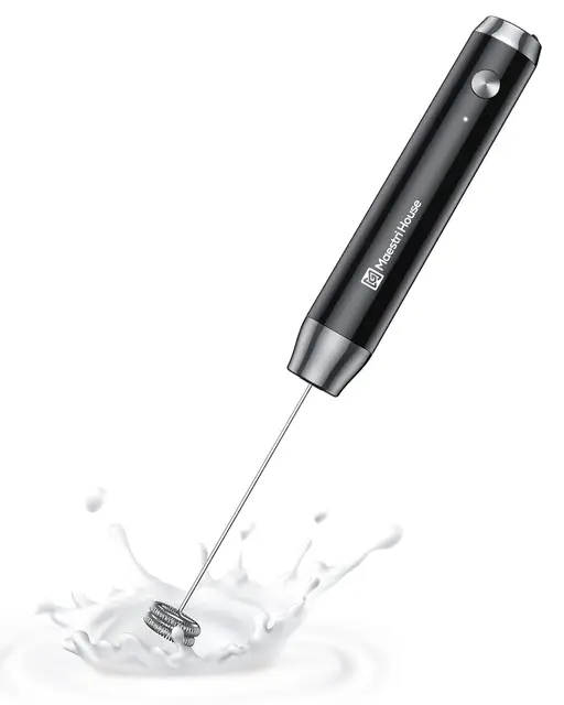 Maestri House Mousseur à lait Rechargeable, Appareil à Mousse électrique Portatif, étanche, Amovible, en acier inoxydable, Mélangeur de Boissons, Mousseur Pour Lattes, Cappuccino, Sans Support