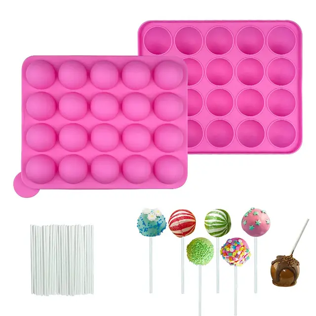 Moule Pop Cake, 20 Moule Sucette, Moulle Popcakes, Moules à Lollipop Bonbon Kommt mit 20 Lollipop Sticks, Moules À Sucettes en Silicone, Pop Cake, Pour Faire Sucettes Fudge