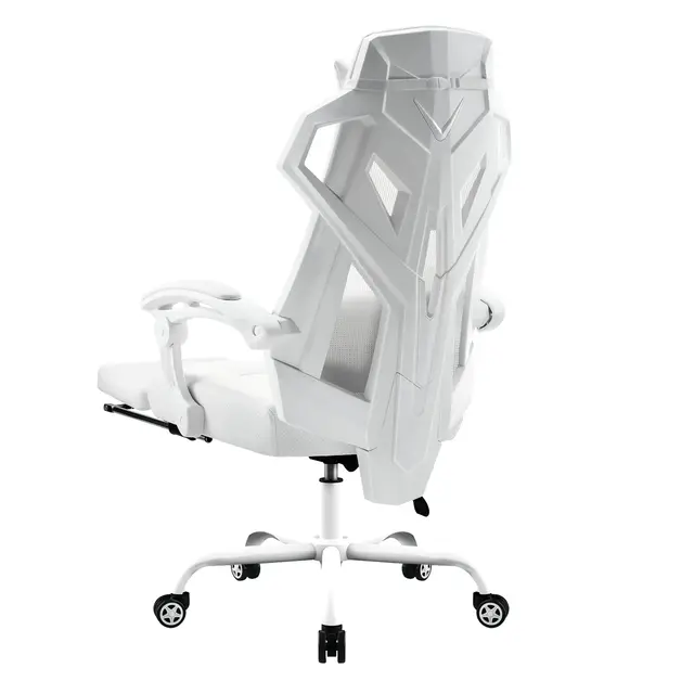 GTPLAYER Chaise de Bureau Ergonomique Chaise Gaming Style Technologique avec Accoudoir Synchronisé Hauteur Réglable Dossier Claire-Voie (Blanc)