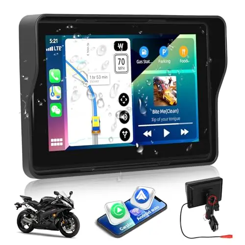 CAMECHO Moto Carplay Écran avec sans Fil Carplay Android Auto, 5 Pouces HD Écran Tactile Étanche, Appareils de Navigation avec Bluetooth GPS FM Airplay Android Cast EQ Son