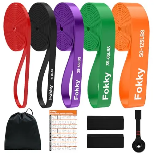 Fokky Bande Elastique Musculation, Élastique Musculation avec 5 Niveaux différents Bande de Resistance et Ancrage de Porte, Idéal pour Crossfit, Renforcement Musculaire