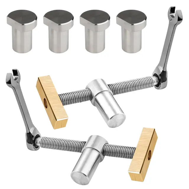 Lot de 2 Etau Etabli Avec 4 Bench Dog, Serre Joint Menuisier pour Trous de Banc de 20 mm, Pince Etau Positionnement, Clip de Bureau Réglable, Accessoire Etabli pour Fixation Rapide